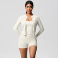 Cloud-feel outdoor leisure sports three-piece set: high-waisted, tight-fitting, pocketed, quick-dry yoga, pilates, running, and fitness apparel