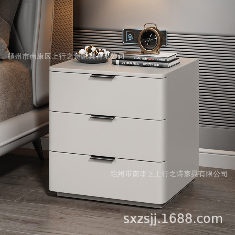 Bedside cabinet popular douyin new arrival leather art simple modern solid wood room master bedroom wholesale rock slab countertop