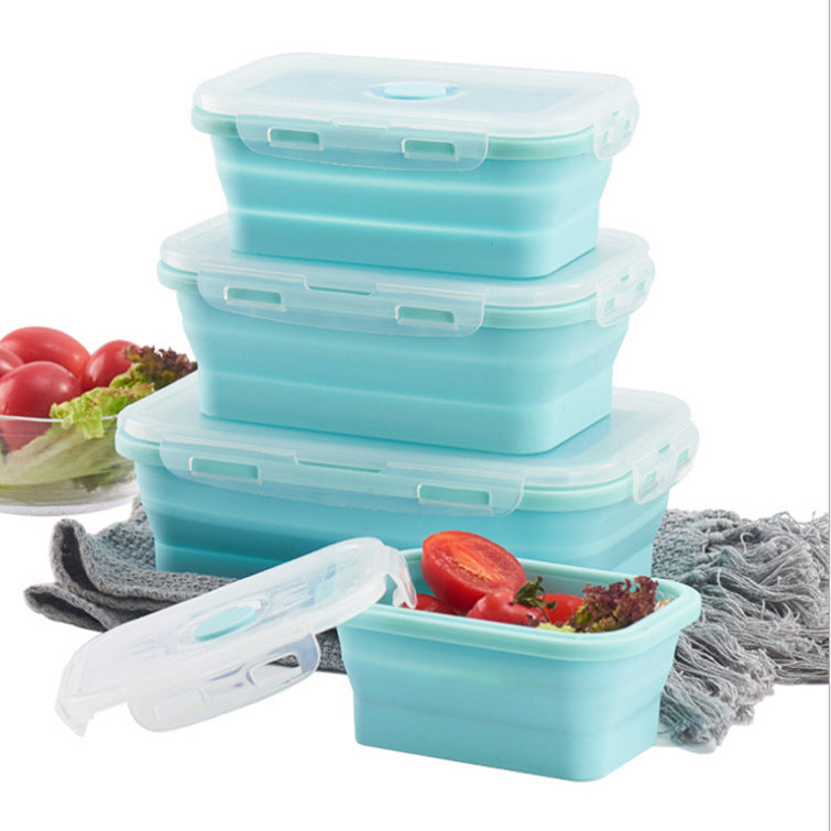 Foldable silicone lunch box - microwave safe, airtight, refrigerator-friendly, portable bento box for office workers and students