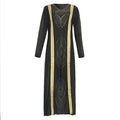 African  spring women's clothing   gold embroidery hotfix rhinestone beaded v-neck dress