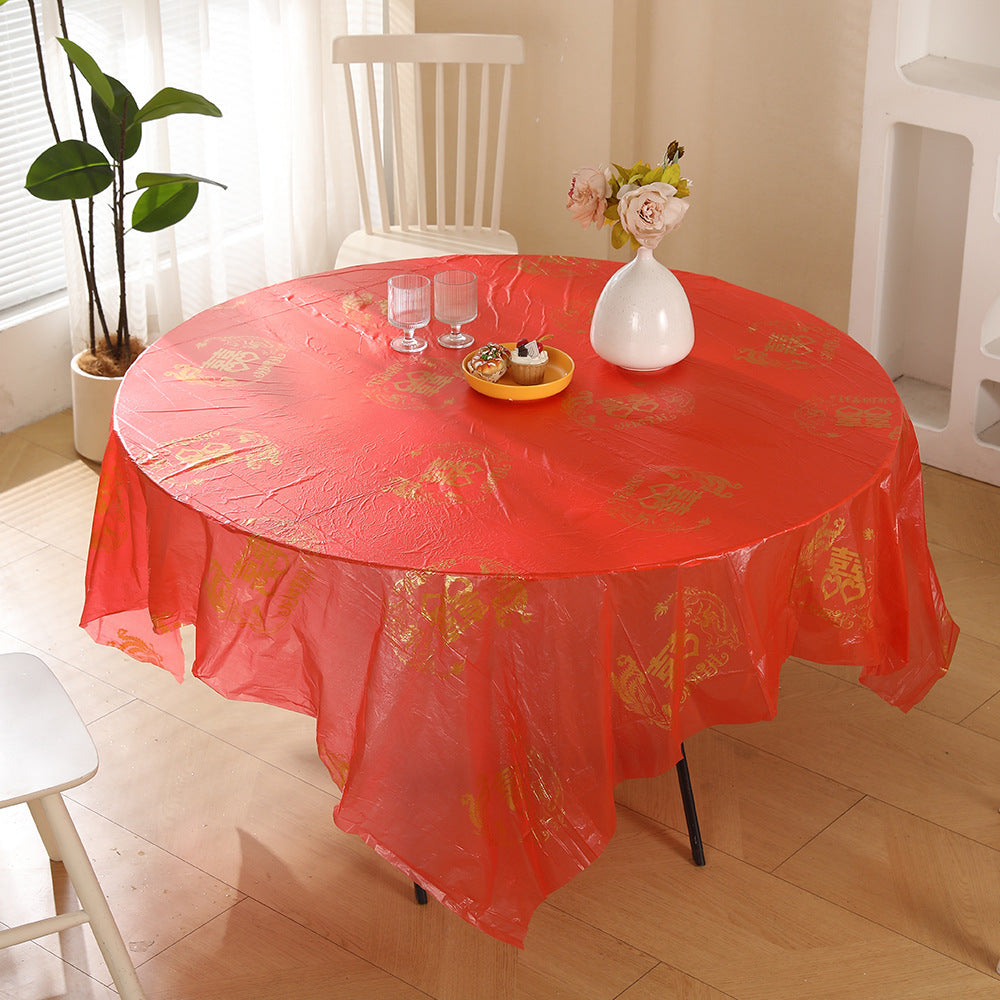 Disposable tablecloth for wedding, wedding banquet, red wedding banquet, thickened round table with happy characters, festive tablecloth, waterproof