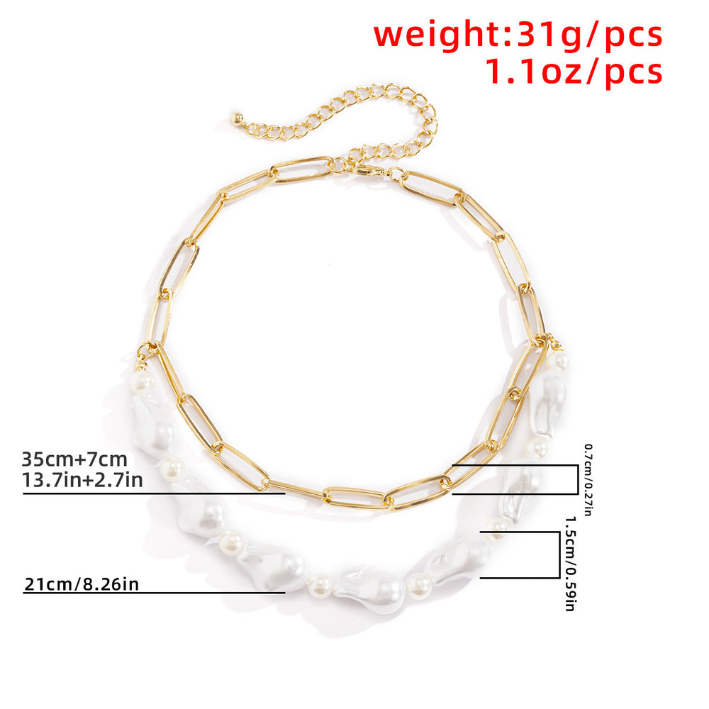 Simple and elegant special-shaped imitation pearl necklace, cool style multi-layer chain necklace, fashion cross-border
