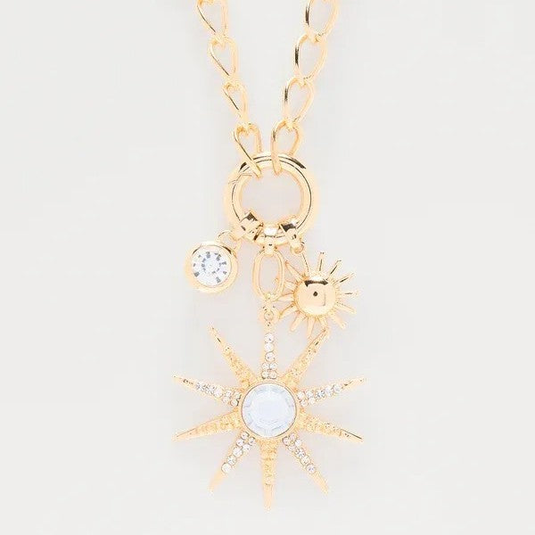 European and american cross-border light luxury high-end sun pendant necklace, personalized diamond-studded chunky chain alloy clavicle chain jewelry for women