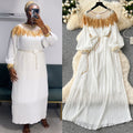 Autumn european and american retro court style heavy sequin embroidered long pleated puff sleeve dress women's pleated skirt