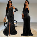 C7289 cross-border   fashion sexy slit dress luxury beading hot diamond evening dress