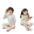 Summer lightweight crinkle cotton baby pure cotton air conditioning suit separates pajamas boys girls three-quarter sleeve loungewear