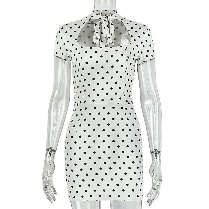 Fashion style insexport street style women's clothing simple fashion waist a-line skirt strap polka dot shortdress