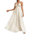 Ready-to-ship 1688 women's romantic beach vacation backless v-neck white pleated a-line dress