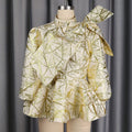 Autumn winternew arrival gold silk jacquard top waist accessible luxuryelegantclassybowsrufflessense of designtops