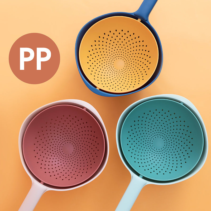 Rotary drain basket Plastic with handle Creative double-layer drain basket Kitchen fruit storage Vegetable basin Drain basket