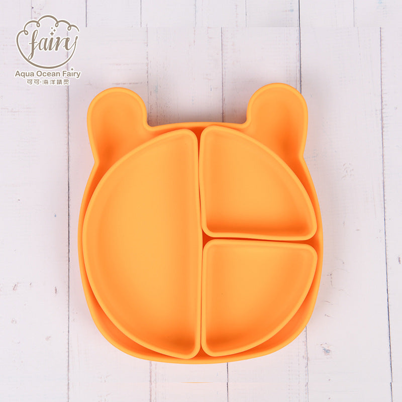 Cross-border food-grade silicone dinner plate, cartoon rabbit shape non-slip and anti-dirty, dinner plate fork and spoon set feeding tableware