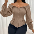 Amazon fashion cross-border women's one shoulder ruffles hem lightly mature queen style elegant short shirt