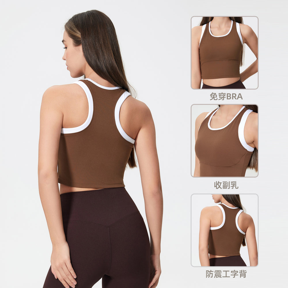 Contrast color racerback yoga tank top - women's shockproof, anti-sag, high-impact, push-up sleeveless sports fitness top d25055