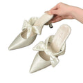 High heels for women 2025 spring and summer new arrivalfrench tweed style toe-cap half-pointed toe bowsoutwear slippers for women