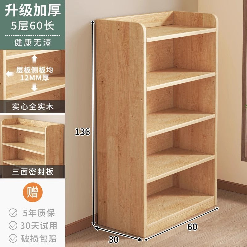Pure solid wood bookshelf Floor-to-ceiling locker Children's pine storage cabinet Storage against the wall Student household bookcase with door