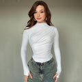 fall/winter european and american cross-border women's fashion: new casual slim-fit pleated turtleneck long-sleeve solid color top/t-shirt