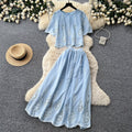 French chic lace-trimmed bubble sleeve top & high-waisted midi skirt two-piece set - slimming look