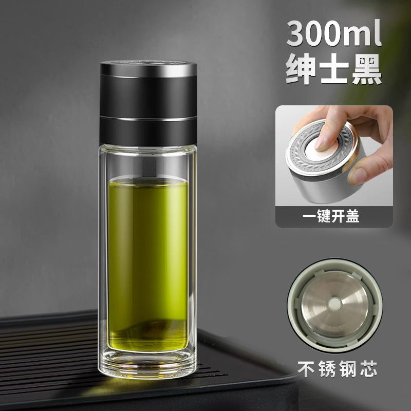 One-click open lid tea separation cup car quick opening cup tea cup glass water cup custom gift box gift cup