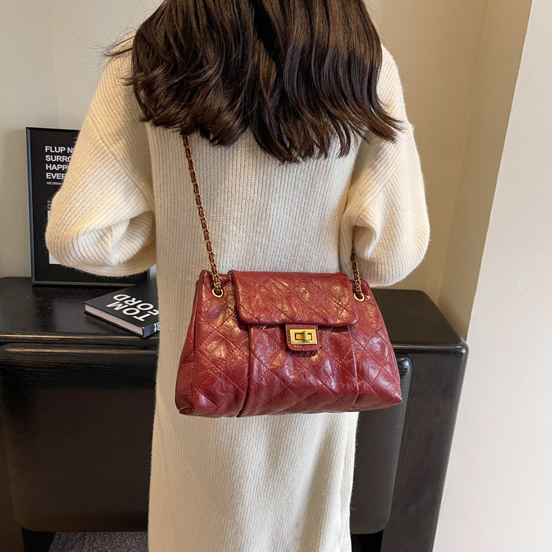 Casual retro large-capacity bag women's 2025 new fashion chain messenger bag, foreign versatile commuter shoulder bag