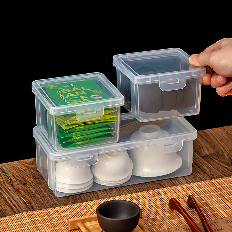 Japanese-style teacup tea set storage box Outdoor plastic transparent storage box with lid can be stacked with dustproof desktop storage box
