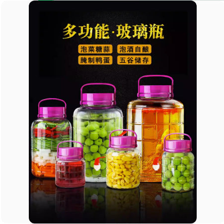 [Daifa] Sparkling wine glass bottle with faucet pickle jar pickled pickles household bottle thickened sealed storage tank