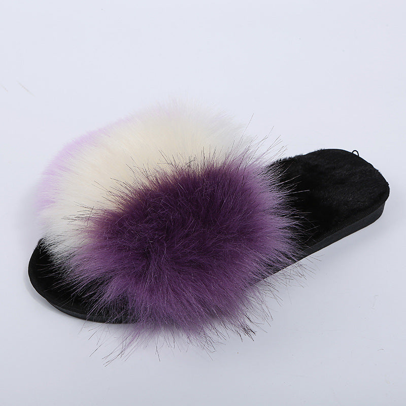 Export amazon new arrival imitation fox raccoon raccoon fur slippers cotton slippers fur fur slippers flats flip flops