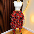 Colorful plaid elastic waistband free sizeasymmetrical hem large hem skirt tie backfashioneasiest for match