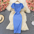 Fitted and slimming square neck knit dress - short sleeve,  summer new arrival, chic and sexy, bodycon maxi dress
