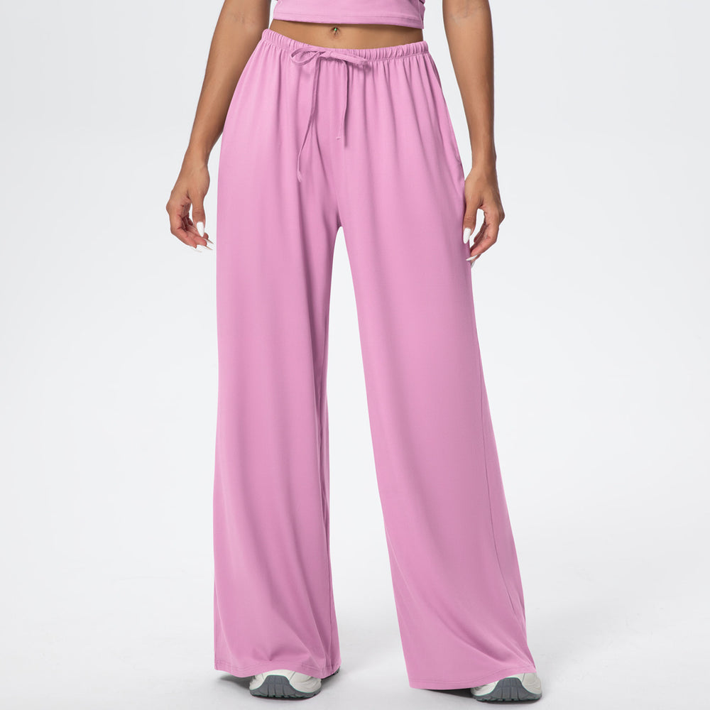 New brushed fabric tie-up long sleeve sports bra with open back, drawstring wide-leg loose pants, outdoor casual fitness outfit