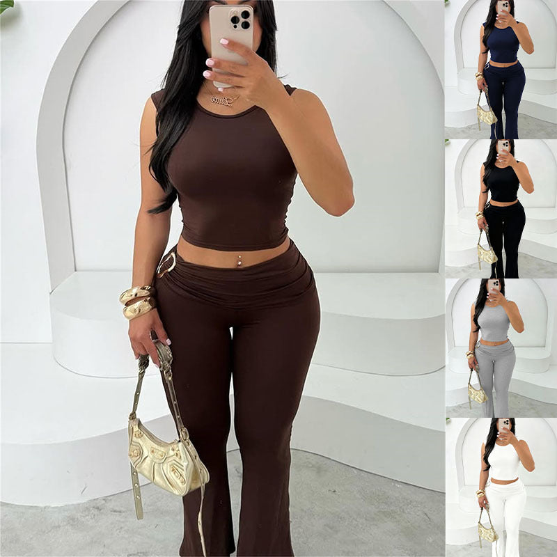 summer new arrivals:  european & american style women's crop top sleeveless bodysuit and bodycon leggings set
