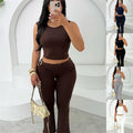 summer new arrivals:  european & american style women's crop top sleeveless bodysuit and bodycon leggings set