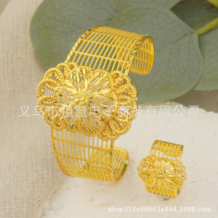 Middle east dubai new arrival cuff bracelet ring nigerian wedding bride flower heart shaped bracelet jewelry