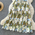High-end women's luxury party dress: exquisite colorful hollow-out crochet lace camisole dress with cinched waist - summer  collection