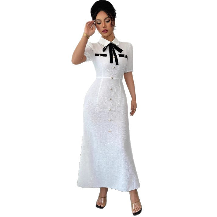 Pre-sale yang zi's same style shirt dress pleated classybowslong sleeves skirt waist long skirt