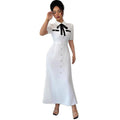 Pre-sale yang zi's same style shirt dress pleated classybowslong sleeves skirt waist long skirt
