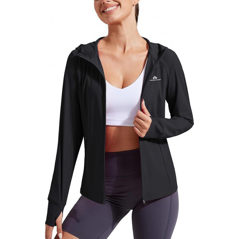 Amazon european and american zippered sun protection jacket for women,  spring new arrival, hooded cool sun protection top
