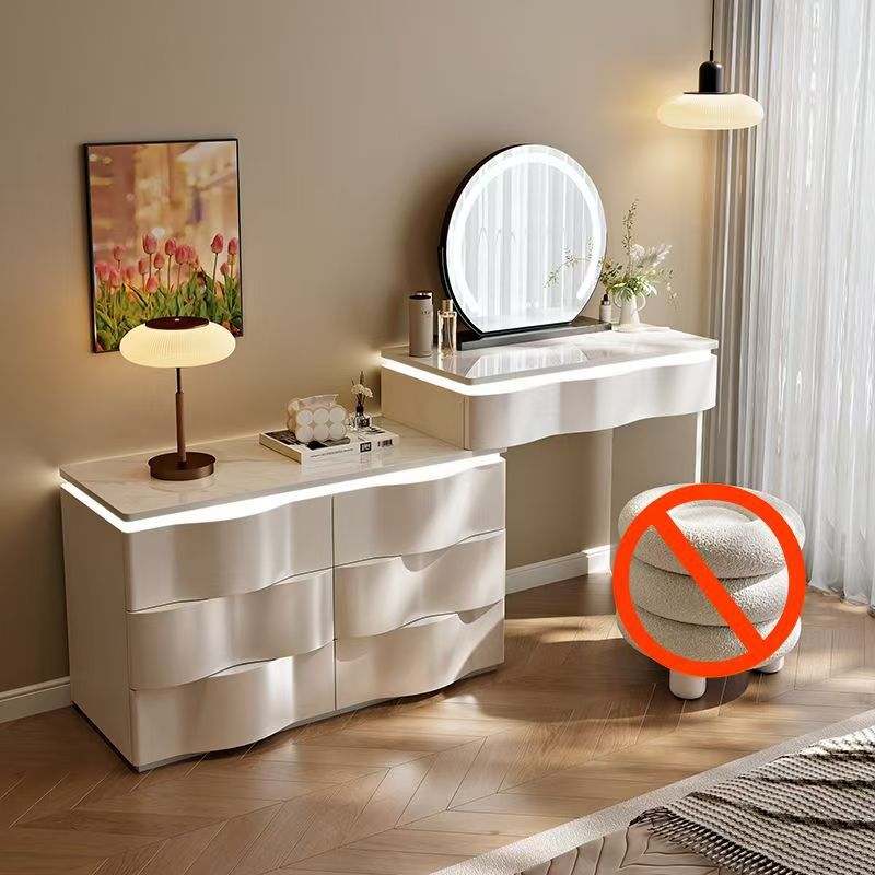 2025 new luxury solid wood vanity table - minimalist bedroom makeup desk with integrated chest of drawers, small storage cabinet, and makeup mirror