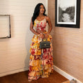European and american cross-border women's fashion:  summer new collection - sleeveless printed cami top and ruffle hem skirt set