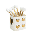 Luxury nordic-style heart-shaped ceramic utensil holder with stainless steel fruit tea spoons – perfect for afternoon tea and dessert forks