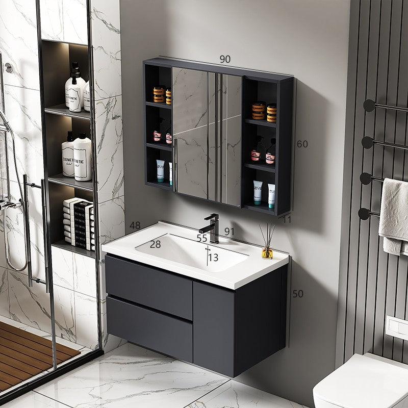 Hotel-style honeycomb aluminum bathroom vanity set with integrated ceramic basin, smart waterproof and moisture-proof washbasin for bathroom use