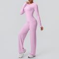 Cloud-feel outdoor casual yoga outfit: long-sleeve t-shirt top & high-waisted wide-leg active wear set for running and fitness
