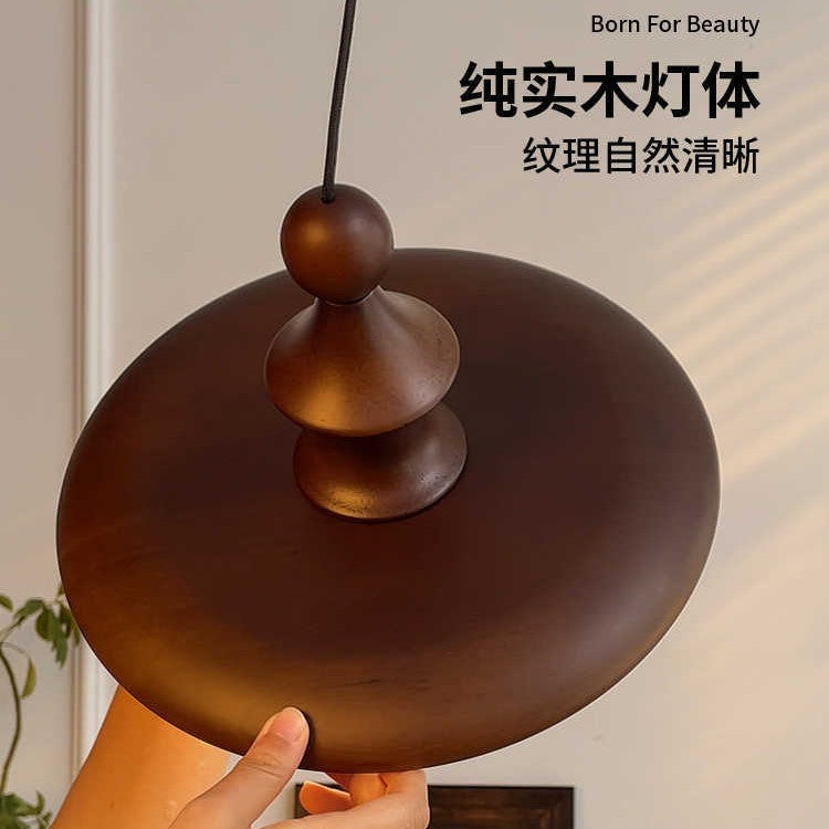 Wabi-sabi wind bedroom bedside chandelier retro walnut color dining table chandelier medium antique bar restaurant light