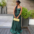 European and american cross-border women's fashion  summer new arrival: elegant green irregular camisole top and pleated midi skirt set