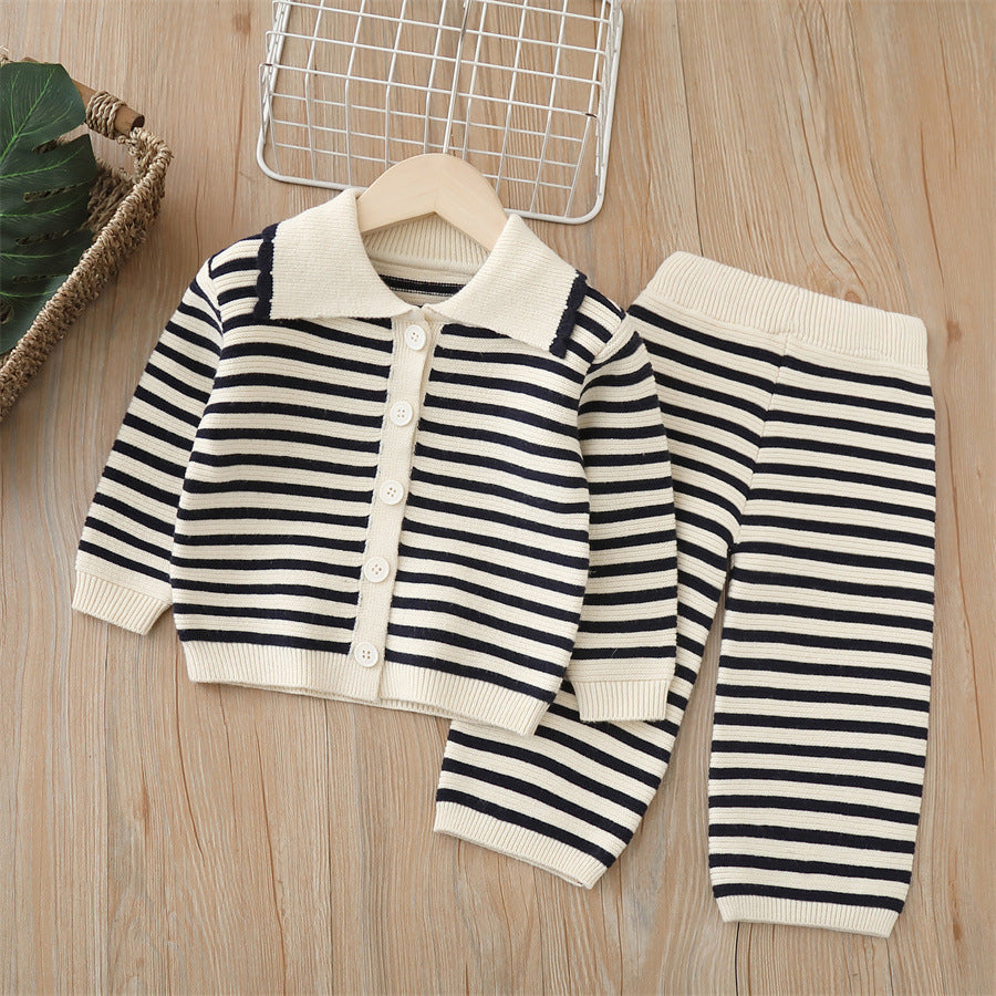 Dropshipping girls' knitted sweater two-piece set - new autumn/winter collection - baby girl striped pants outfit