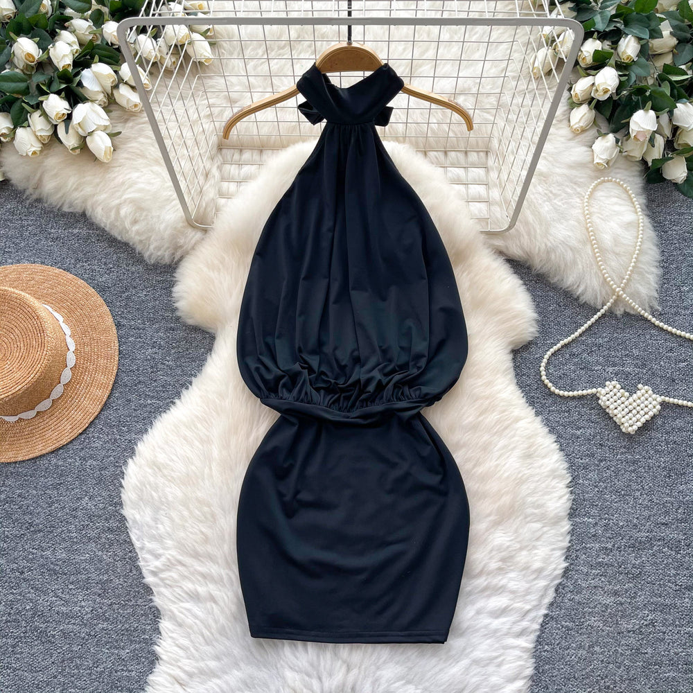 Sexy halter pure desire red hip cover dress women's summer hot girl royal sister backless silm slimming look hip cover skirt
