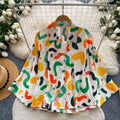 Korean style commute chic colorful geometric print long sleeve shirt - women's summer breathable, skin-friendly, loose fit cardigan top