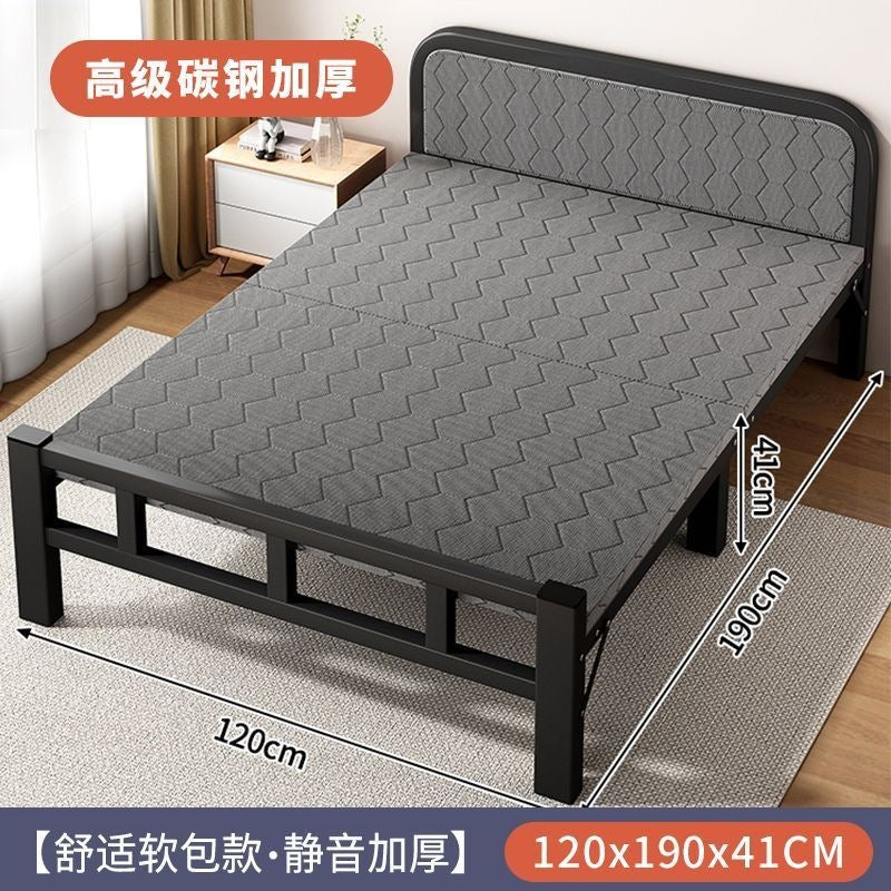 Foldable bed single bed portablefor home reinforced thickened iron frame dormitory double bed rental house simple small bed hard board