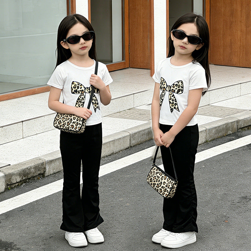 new girls' t-shirt and pants two-piece set - kids' fashion korean style children's clothing trendy bow detail