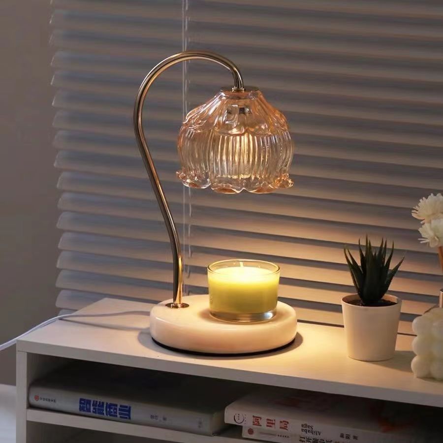 Marble melting candle lamp ins diffuser gift desk lamp smokeless temperature control American retro night light aromatherapy melting wax lamp