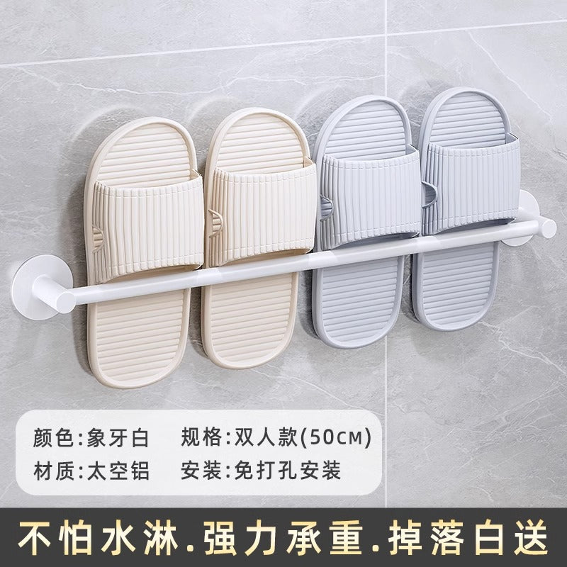 Towel rack bathroom punch-free storage rack bathroom wall-mounted kitchen single pole towel bar slipper rack storage rod